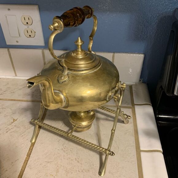 Antique James Clews Birmingham JCB brass tea pot Toddy kettle with stand - Picture 2 of 13